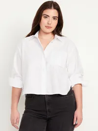 Cropped Button-Down Oxford Shirt - White — view 5