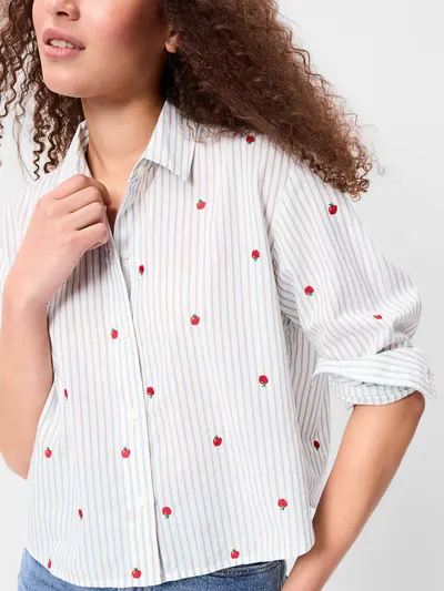 Cropped Button-Down Shirt - Apple