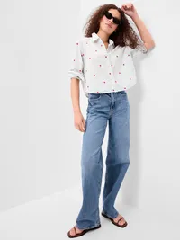 Cropped Button-Down Shirt - Apple — view 3