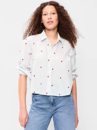 Cropped Button-Down Shirt - Apple — view 4