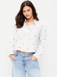 Cropped Button-Down Shirt - Apple — view 5