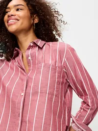 Cropped Button-Down Shirt - Burgundy Stripe — view 4