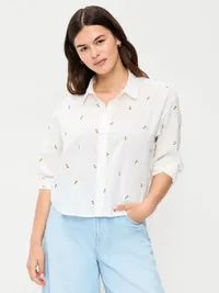 Cropped Button-Down Shirt - Yellow Flower — view 5