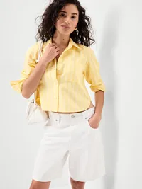 Cropped Button-Down Shirt - Yellow Stripe — view 3