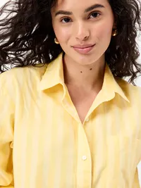 Cropped Button-Down Shirt - Yellow Stripe — view 4