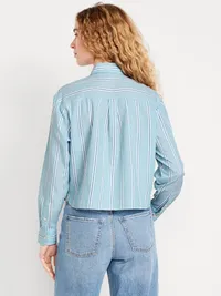 Cropped Button-Down Striped Shirt - Blue Stripe — view 2