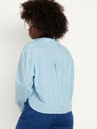 Cropped Button-Down Striped Shirt - Blue Stripe — view 5