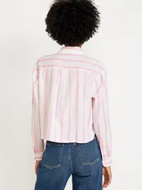 Cropped Button-Down Striped Shirt - Pink Stripe — view 2