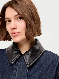 Cropped Denim Barn Jacket - Dark Rinse — view 4