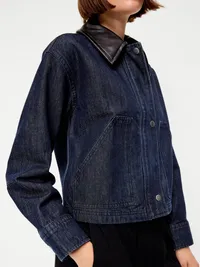 Cropped Denim Barn Jacket - Dark Rinse — view 5