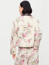 Cropped Denim Barn Jacket - Floral Pattern — view 2
