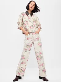 Cropped Denim Barn Jacket - Floral Pattern — view 3