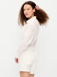 Cropped Eyelet Button-Down Shirt - White Eyelet — view 2