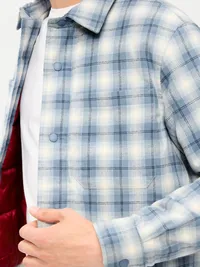 Cropped Insulated Flannel Shacket - Blue Plaid — view 5