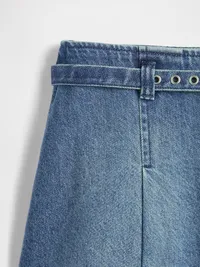 Denim Belted Mini Skirt - Medium wash — view 4