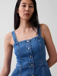 Denim Button-Front Midi Dress - Medium wash — view 4