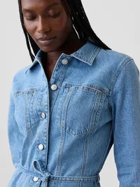 Denim Button-Front Mini Dress - Light wash — view 4