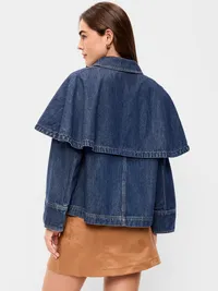 Denim Cape Jacket - Dark Wash — view 2