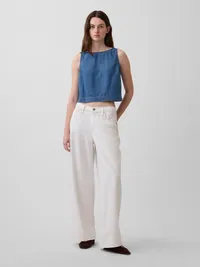 Denim Crop Shell Tank Top - Medium wash — view 2