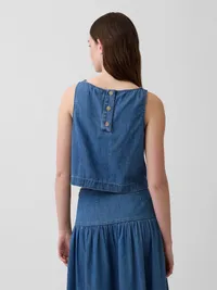 Denim Crop Shell Tank Top - Medium wash — view 3