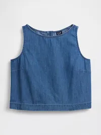 Denim Crop Shell Tank Top - Medium wash — view 5