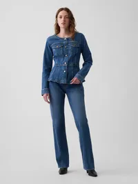 Denim Fitted Peplum Jacket - Medium wash — view 2