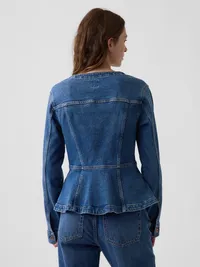 Denim Fitted Peplum Jacket - Medium wash — view 3