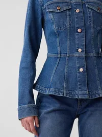 Denim Fitted Peplum Jacket - Medium wash — view 4