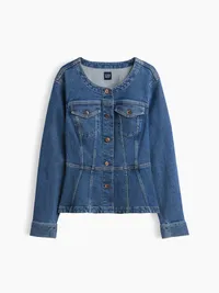 Denim Fitted Peplum Jacket - Medium wash — view 5