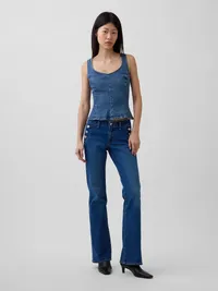 Denim Fitted Peplum Top - Medium wash — view 2
