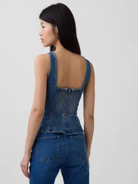 Denim Fitted Peplum Top - Medium wash — view 3