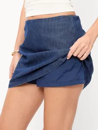 Denim Micro Skort - Dark Wash — view 4