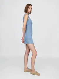 Denim Mini Shift Dress - Light wash — view 3