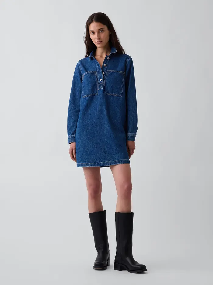 Denim Mini Shift Dress - Medium wash