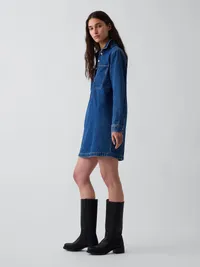 Denim Mini Shift Dress - Medium wash — view 3
