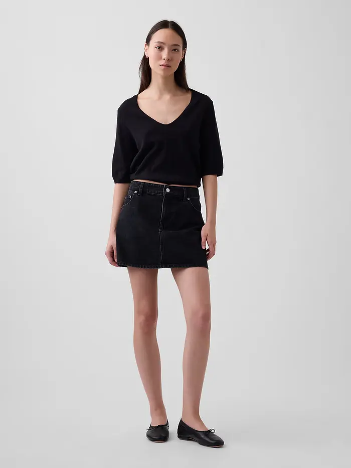 Denim Mini Skirt - Black wash