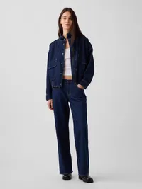 Denim Oversized Bomber Jacket - Medium wash — view 2