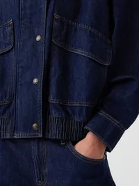 Denim Oversized Bomber Jacket - Medium wash — view 5