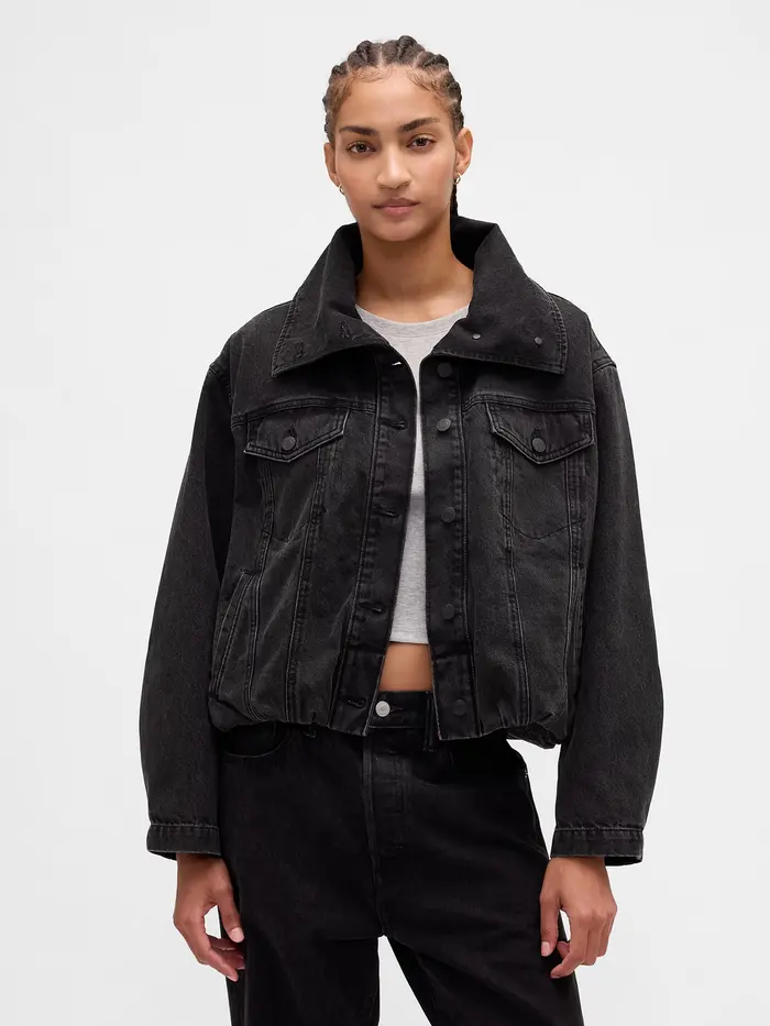 Denim Oversized Cocoon Jacket - Black wash