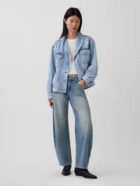 Denim Oversized Shawl Denim Jacket - Light wash — view 2