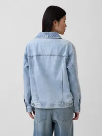 Denim Oversized Shawl Denim Jacket - Light wash — view 3