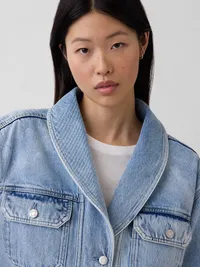 Denim Oversized Shawl Denim Jacket - Light wash — view 4