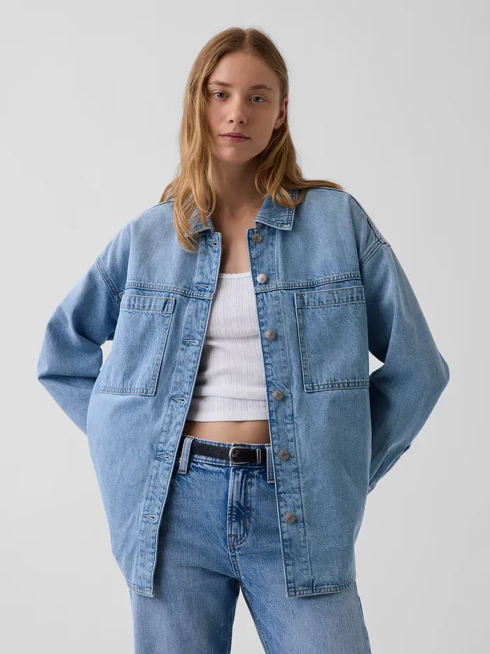 Denim Oversized Shirt Jacket - Light wash