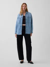 Denim Oversized Shirt Jacket - Light wash — view 2