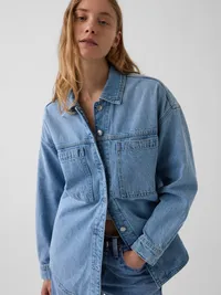Denim Oversized Shirt Jacket - Light wash — view 4