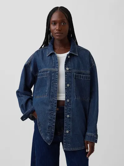 Denim Oversized Shirt Jacket - Medium wash