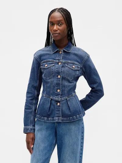Denim Peplum Jacket - Worn medium blue