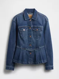 Denim Peplum Jacket - Worn medium blue — view 4