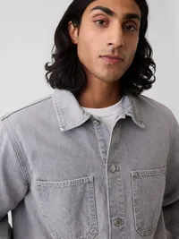 Denim Relaxed Utility Shirt Jacket - Grey sky — view 4