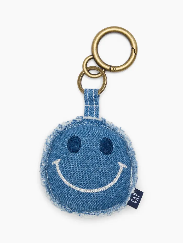 Denim Smiley Bag Charm - Medium wash